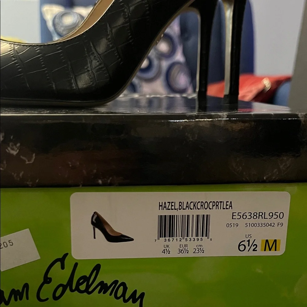 Sam Edelman Black Croc-Patterned Heels Size 6.5- NEVER WORN - Picture 2 of 7